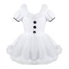 Girls Christmas Dance Dress Feather Trim Short Puff Sleeves Decorative Buttons Sequined Mesh Leotard Skating Costume