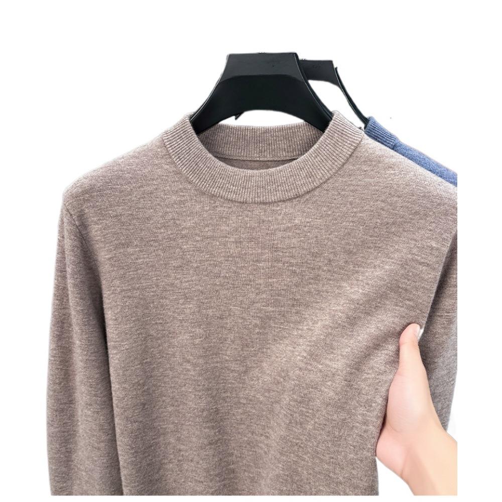 Men 100% Pure Wool Half Turtleneck Sweater, Warm Solid Knit Jumper for Autumn Winter Daily Wear