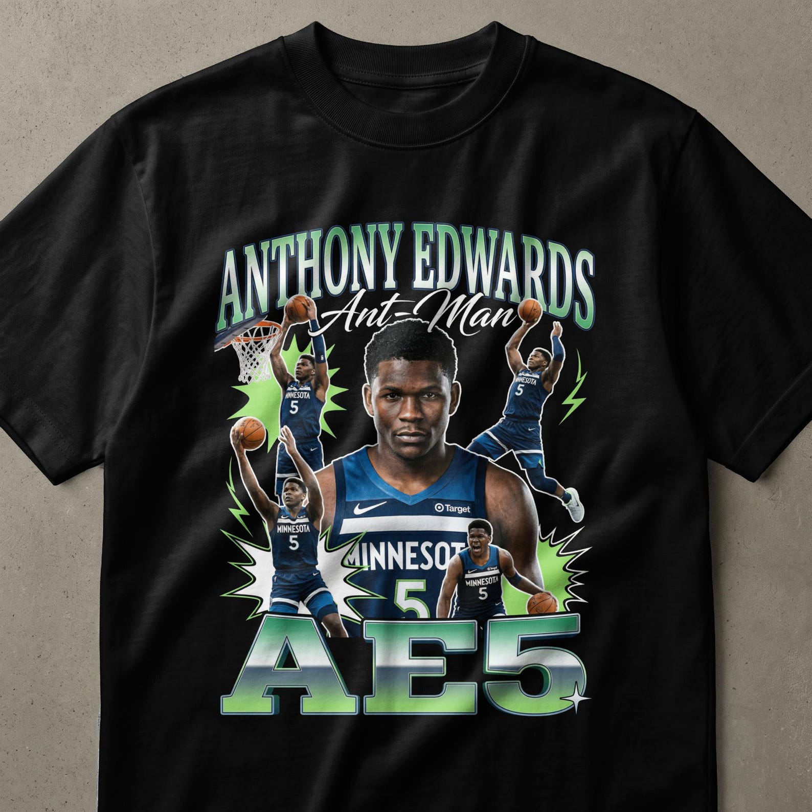 Anthony Edwards Inspired Basketball Graphic T-Shirt, AE5 Fan Player Tee, Vintage Style Sports Apparel Gift for Him S