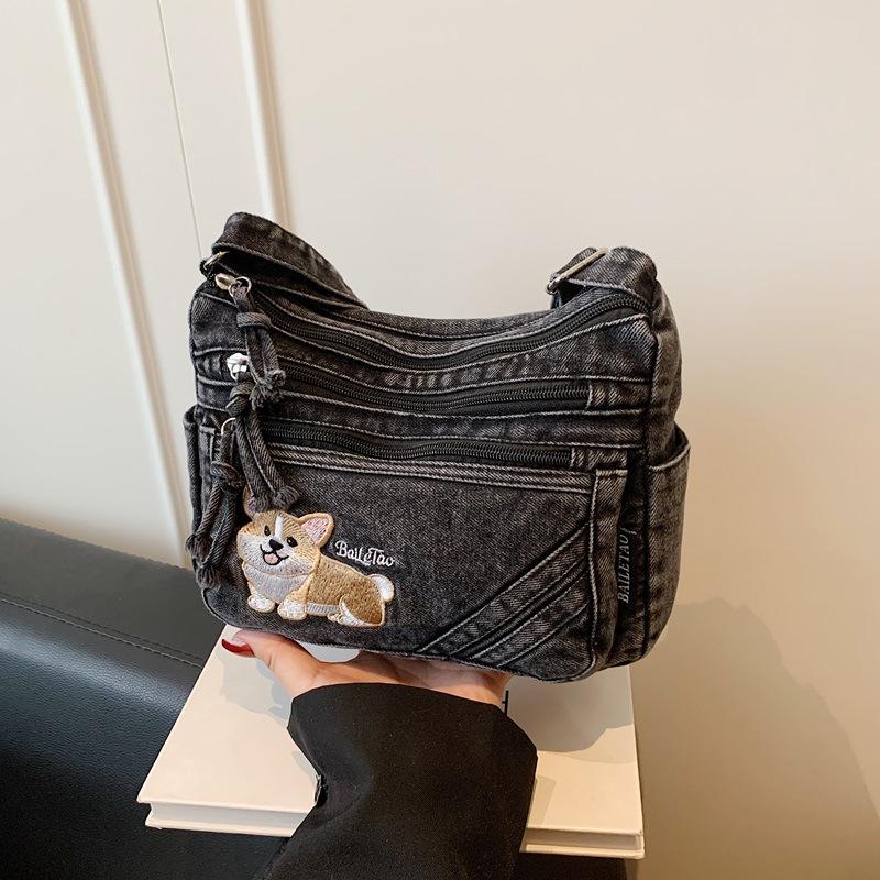 Multi-pocket Dog-pattern Casual Commuting Lightweight Large-capacity Shoulder Bag with Crossbody Strap Casually