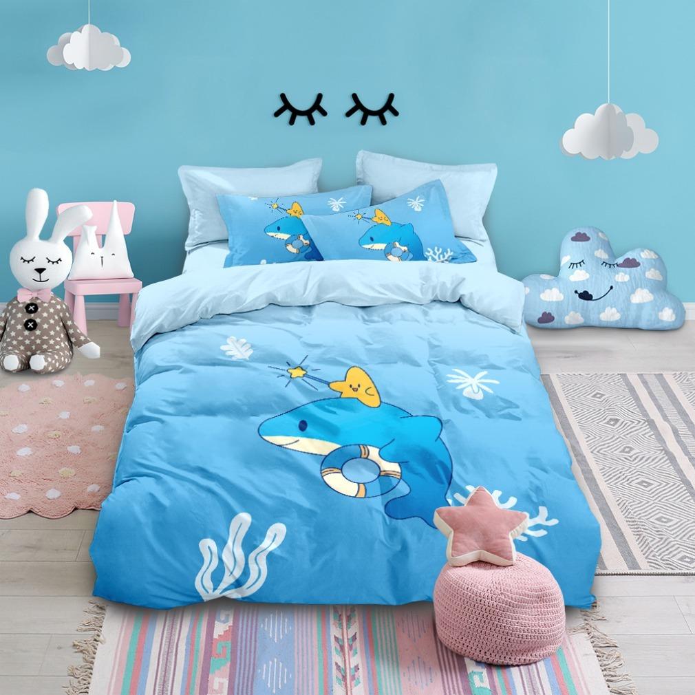 Cartoon Blue Whale Duvet Cover New Vibrant 3D Shark Bedding Set Pillowcase Room Decoration For Boys And Girls