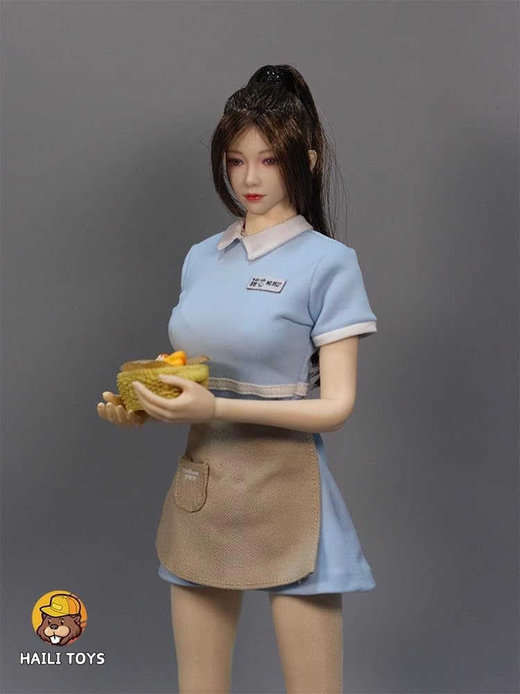 Scale Action Figure Compatible with TBLeague and Other Bodies HAILI TOYS HU9046B Family Restaurant Clerk Beautiful Woman Blue Uniform and Shoes Set