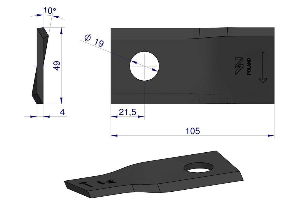 Right Mower Blade 105x48x4mm Hole 19 Application 9492422 Claas WARYŃSKI (sold In 25 Pieces)