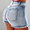 Pantalones cortos de verano para mujer, cintura alta, lavados, retro, desgastados, con borde rasgado, color sólido, levantados a tope, ajustados, bolsillos laterales, pantalones cortos informales para fiesta en club