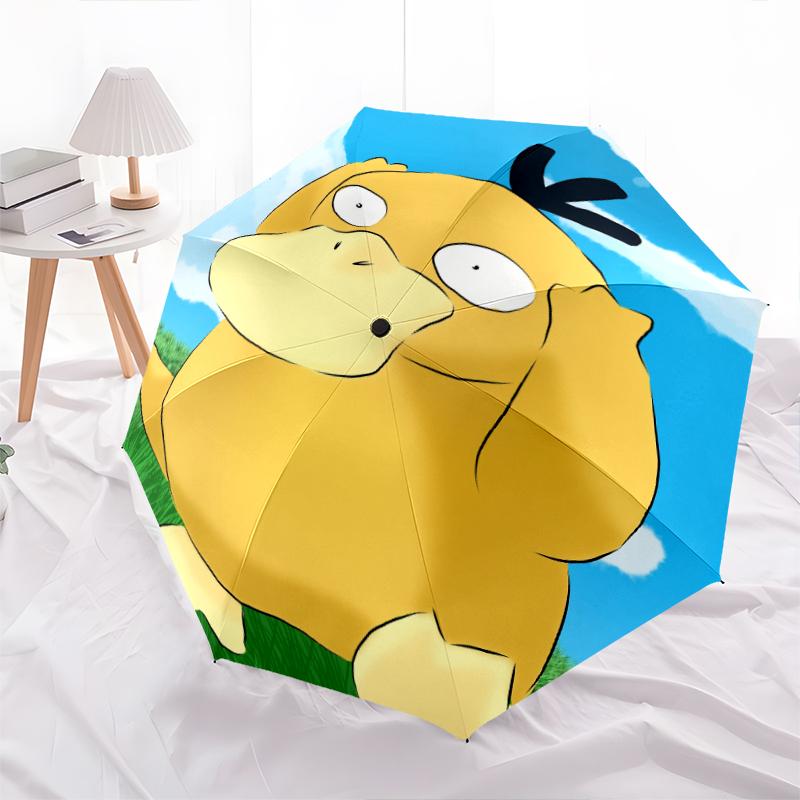 Pokémon Psyduck Pattern, Automatic Folding Umbrella, Portable and Foldable Design, 8 Ribs, a Christmas or Birthday Gift.