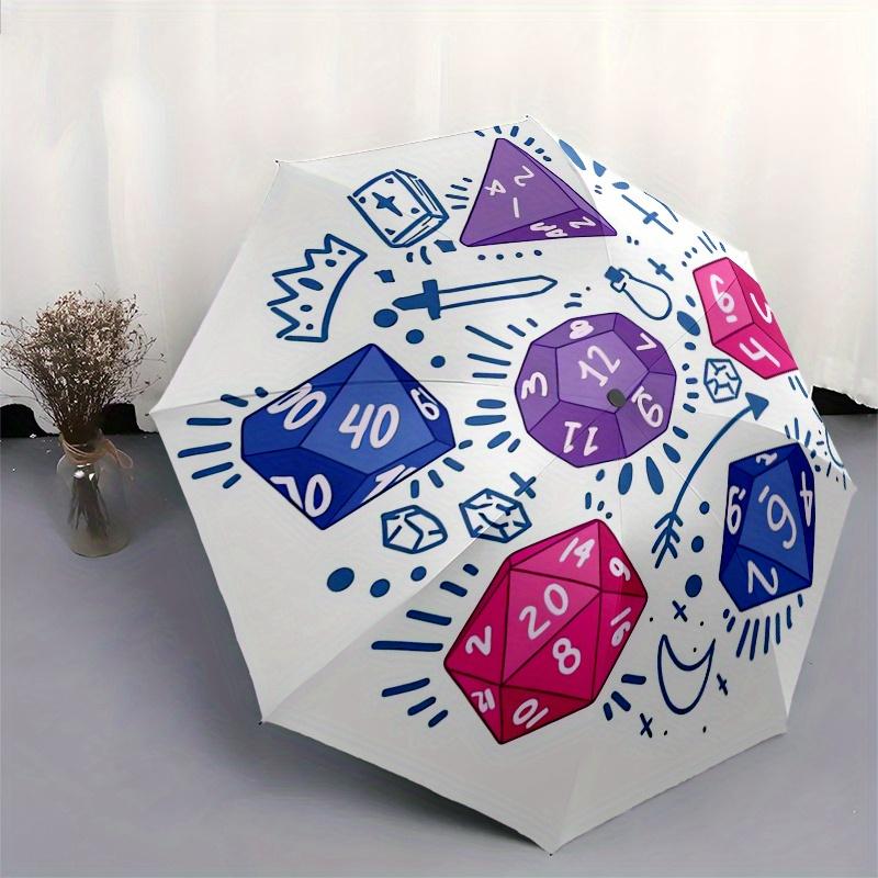 Dungeons and Dragons Automatic Folding Umbrella 8 Ribs, Durable Iron Frame, Bright Color Pattern Compact Travel Umbrella, Suitable for Outd