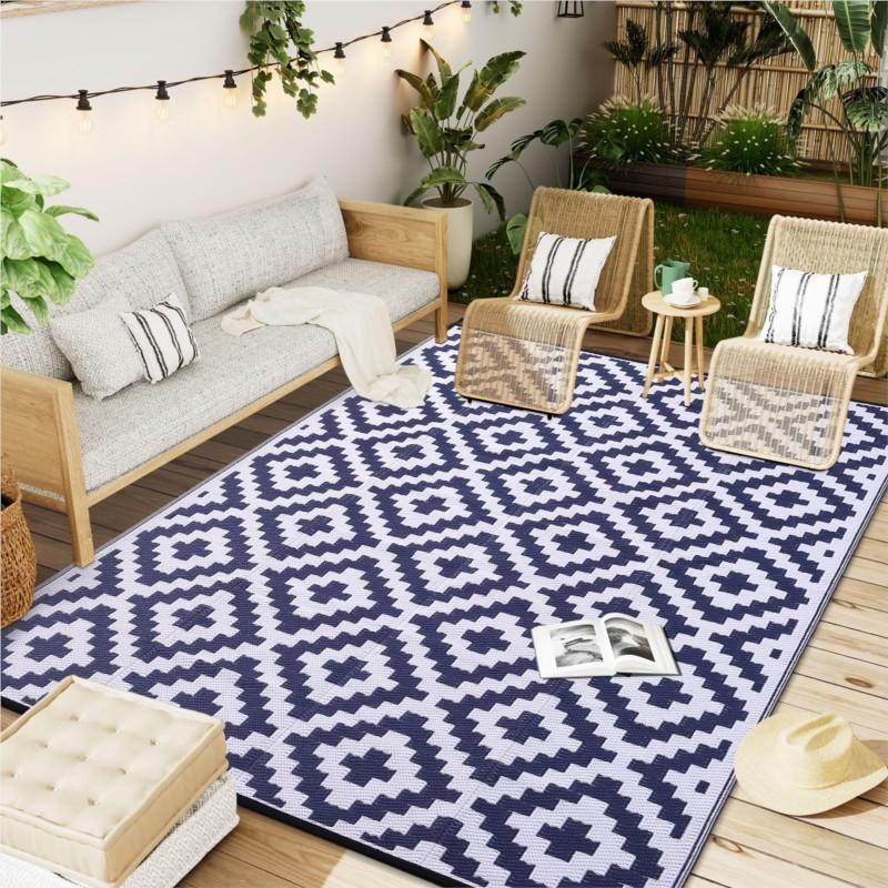 Homaxy Reversible Outdoor Waterproof Rug Plastic Straw Patio Carpet for Indoor Outdoor Deck Backyard Family Picnic Balcony