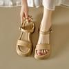 Krazing Pot Sheepskin Peep Toe Thick High Heels Summer Shoes Buckle Straps Platform Casual Women Sandals