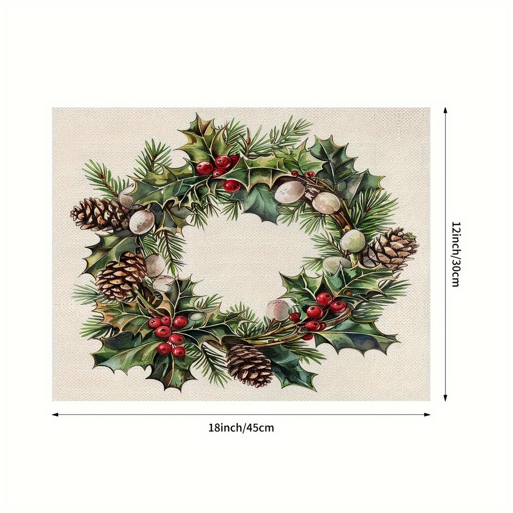 4pcs Linen Placemats, Christmas Theme Set Placemats 12x18 Inches, Suitable for Home Kitchen Table Decoration, Holiday Party Scene Decoration, Home