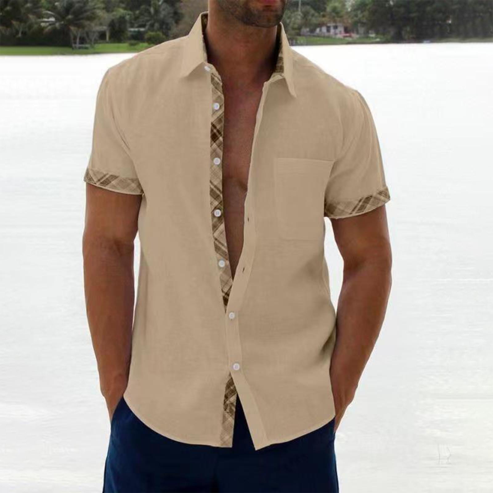 

Мужская летняя короткая приталенная модная дышащая мужская рубашка XXL хаки