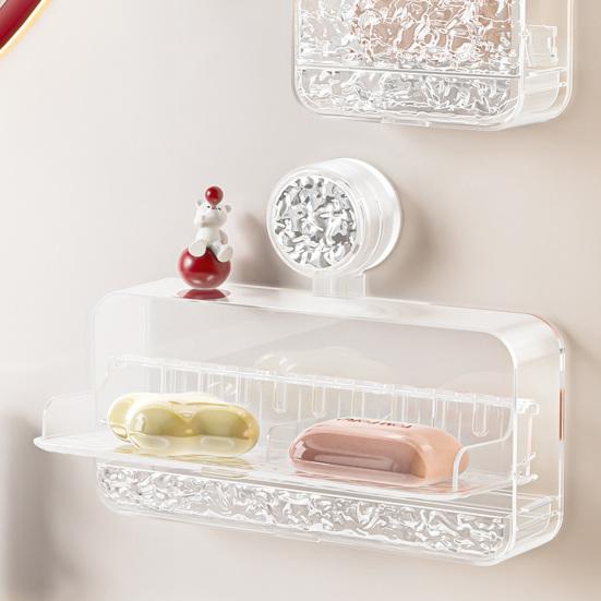 Soap Box with Draining Vacuum Suction Cup No Drilling Soap Dish Transparent Large Capacity Soap Holder Bathroom Storage