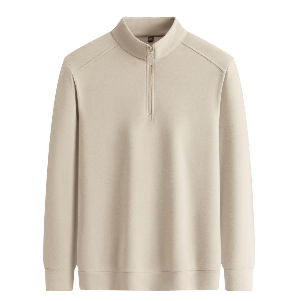 Men's Half-Zip Stand Collar Double-Sided Fleece Long Sleeve Top - Thick, Warm Base Layer for Autumn/Winter