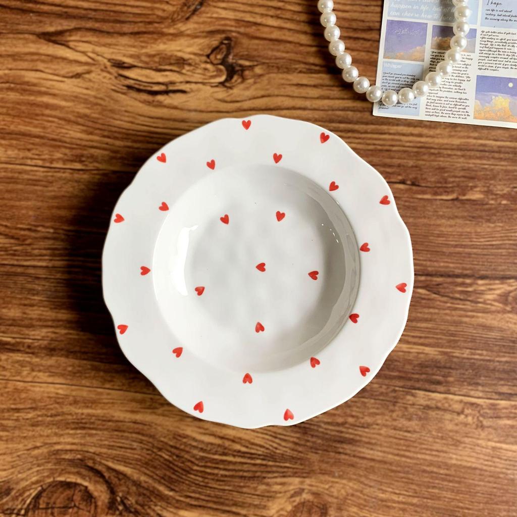 Korean INS Style Hand-Painted Irregular Ceramic Plate for Desserts, Salads, and Soups