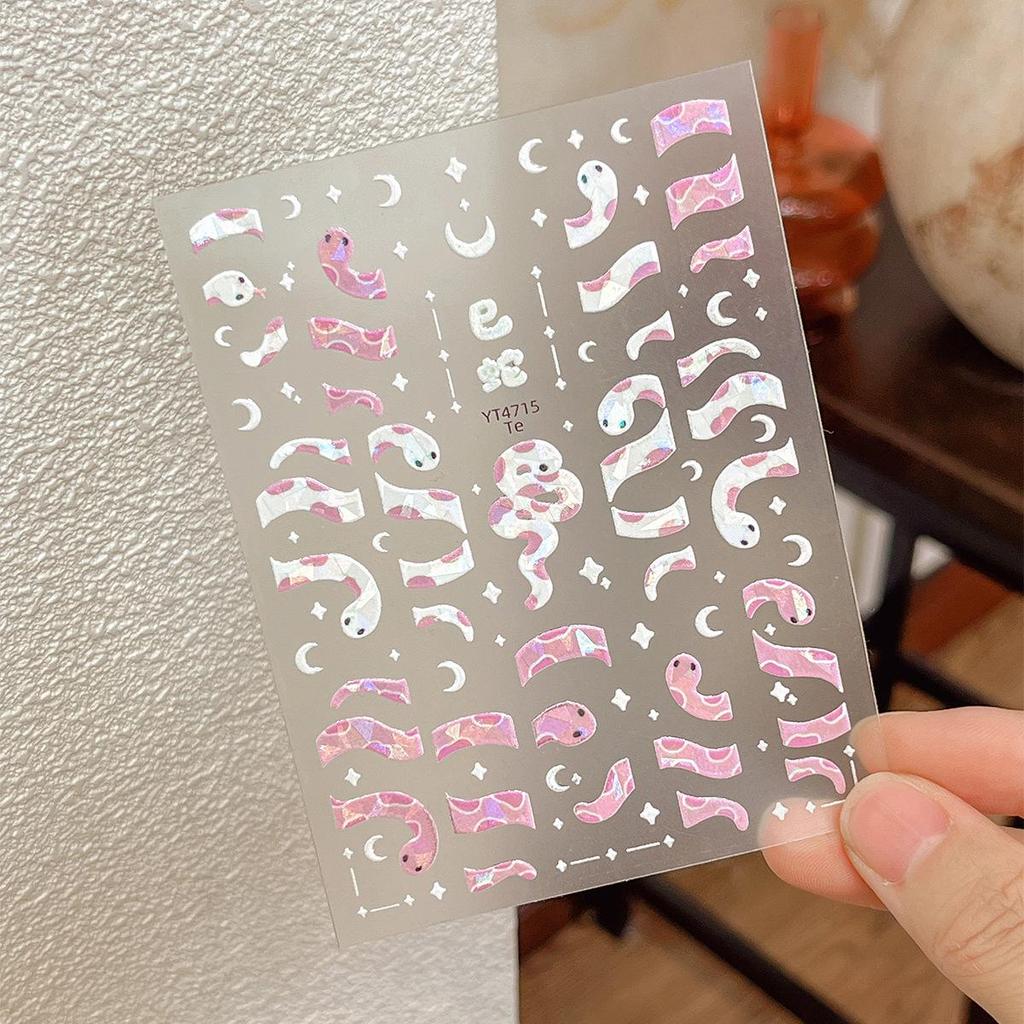 YITU Iridescent Snake Nail Stickers with Star & Moon Design, YT4715.