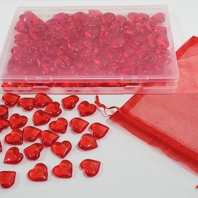 120 Red Heart-shaped Imitation Vase Filled With Acrylic Heart-shaped Gemstones For Valentine's Day Decoration