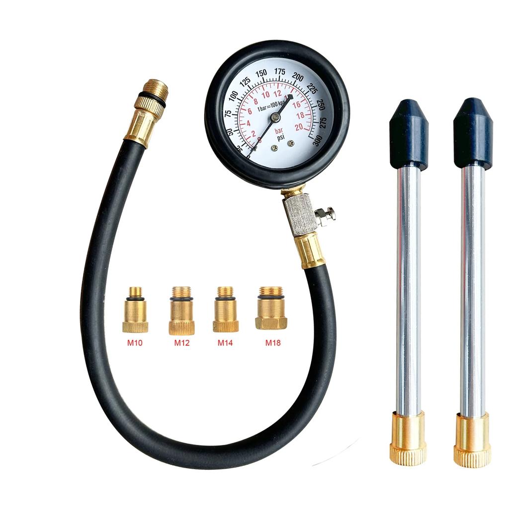 Professional Petrol Engine Compression Tester Kit 0-300 PSI Fuel Cylinder Pressure Gauge Tool Set for Car Motorcycles