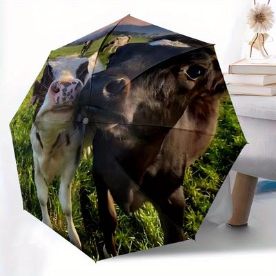 1pc Calf Cow Automatic Open/Close Umbrella - Compact Travel Umbrella, 8-Rib Heavy-Duty Construction, Ideal Gift, Outdoor Accessory, Stylish
