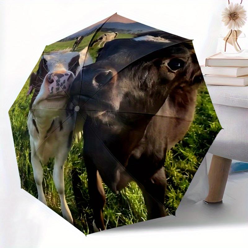 1pc Calf Cow Automatic Open/Close Umbrella - Compact Travel Umbrella, 8-Rib Heavy-Duty Construction, Ideal Gift, Outdoor Accessory, Stylish