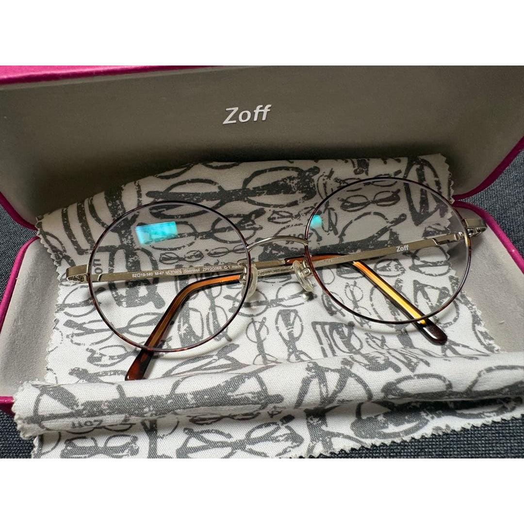 Used Zoff round glasses gold x tortoiseshell pattern