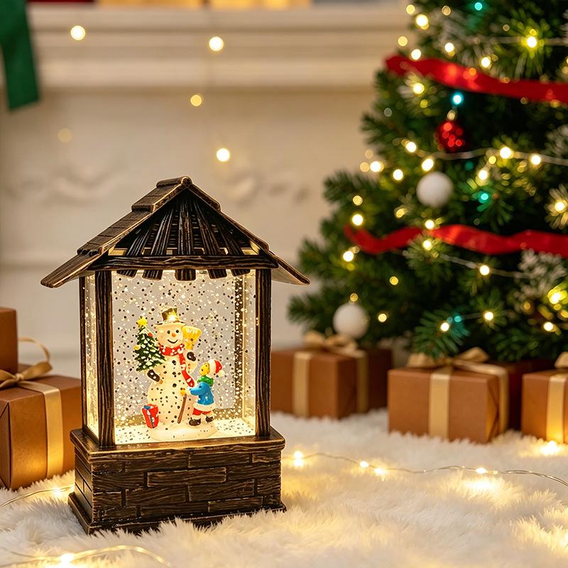 Retro Christmas Lantern LED with Music, Snowfall Effect, Light-up Cabin