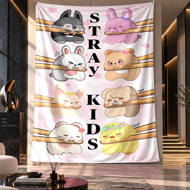 Wandbehang Wandteppich,Stray Kids Bedruckter Stoff Hintergrund für Schlafsaal Zimmer Party Dekoration
