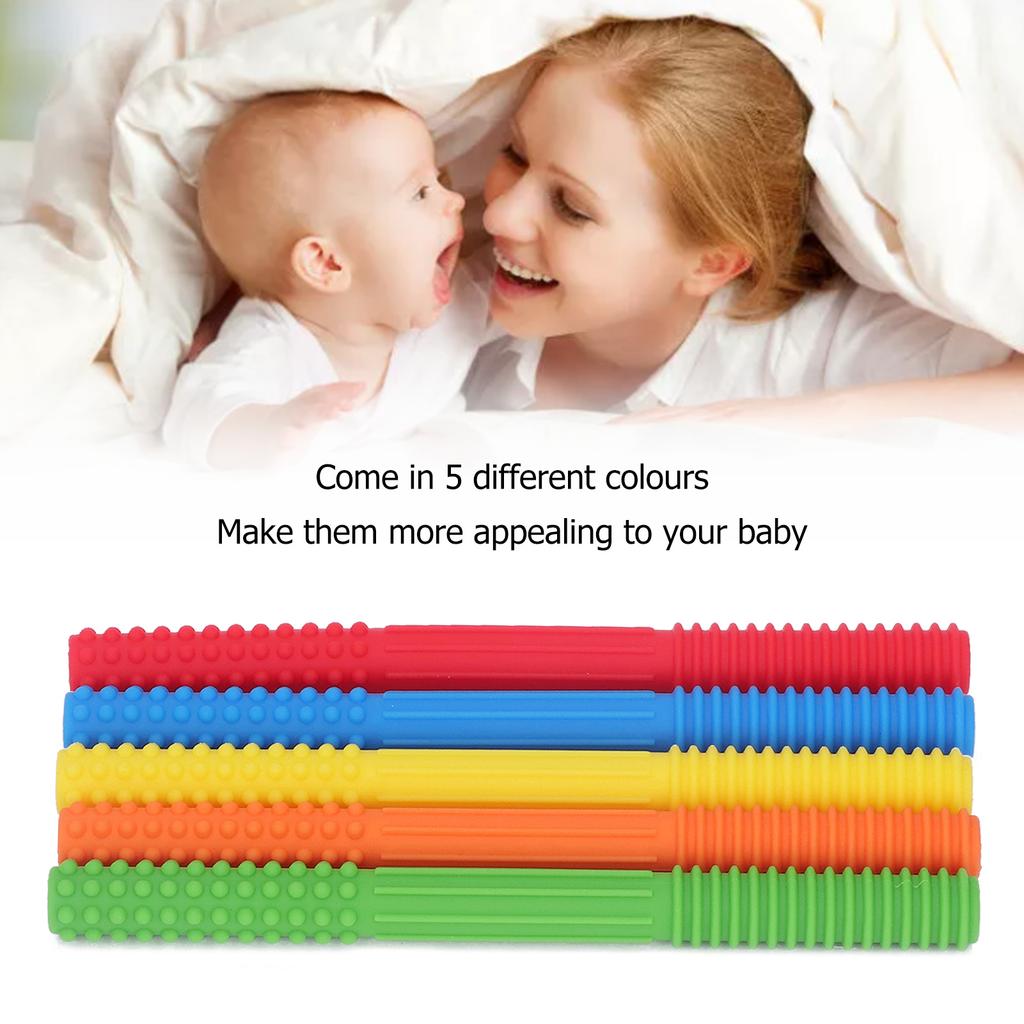 5Pcs Baby Teething Tubes Toy Silicone Bite Resistant 5 Colors Baby Chew Straw for Infants Toddler Boy and Girl