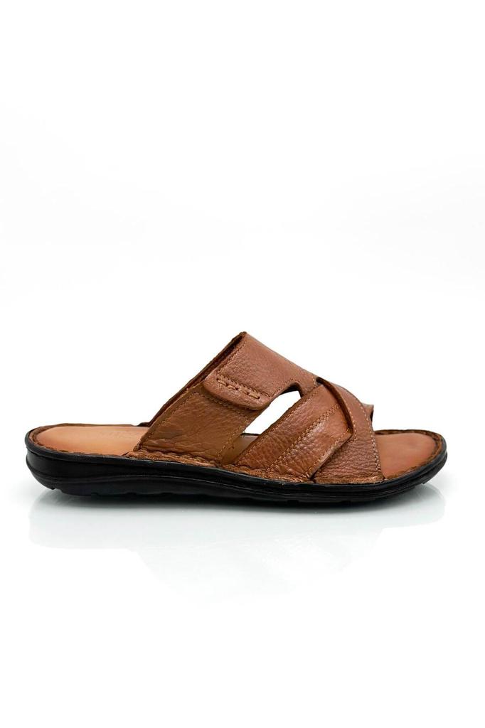 Genuine Real Leather Men's Slippers Light Slippers Leather Syringe Brown