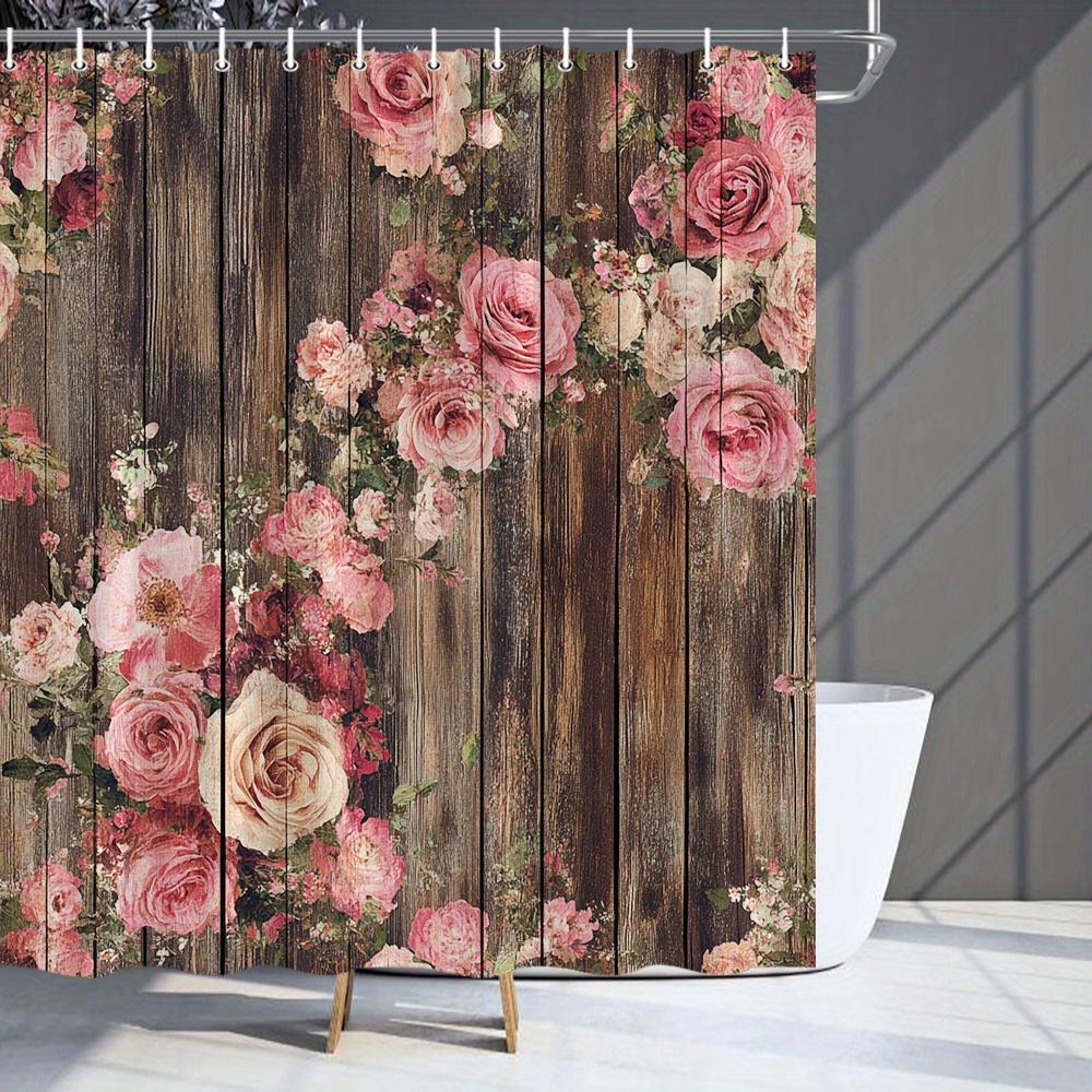 

Vintage Floral Wood Board Shower Curtain Pink Romantic Fantastic Design Bathroom Decorative Shower Curtain Including 12 Hooks W60H190(CM)-1 Pcs