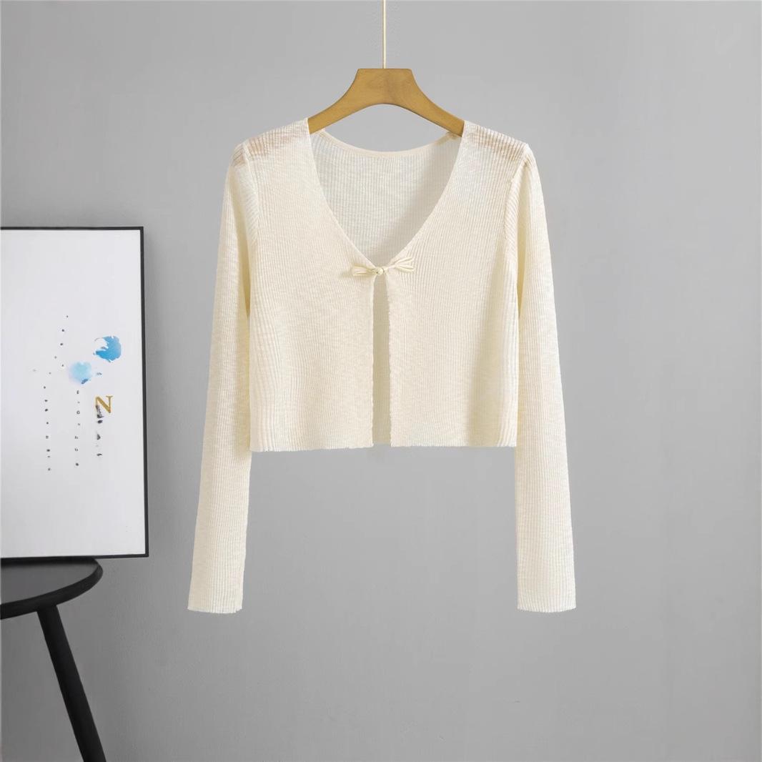 

Women s Spring-Summer Lightweight Knitted Cardigan - Thin, Hollow Design, Ice Silk, Sunscreen Outerwear One Size світло-жовтого кольору