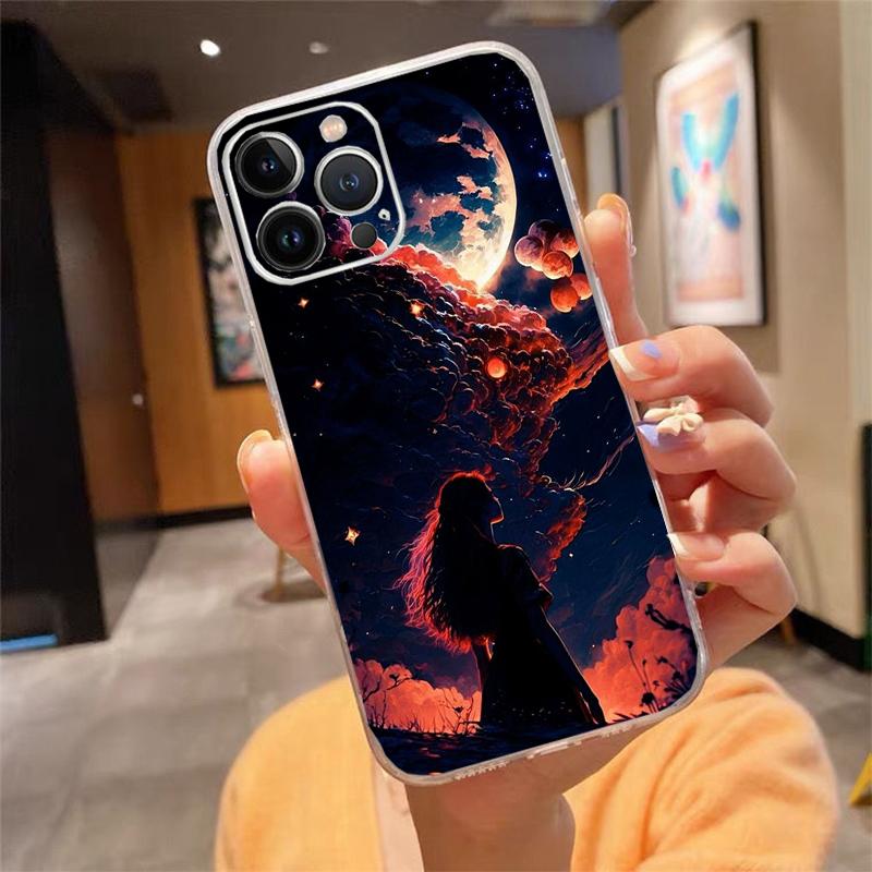 Phone Case For Iphone 17 Pro Max Air 16 15 14 13 Pro Max 15 16 Pro 15Plus Moon Night Planet Girl