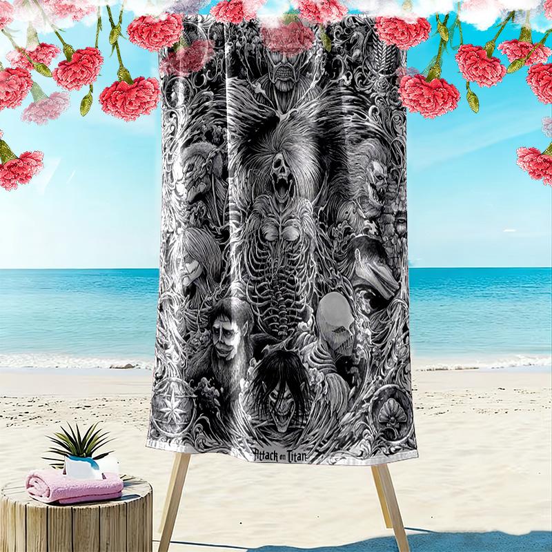 Attack Titan Print Beach Towel, Large Soft Quick Dry Towel for Beach Camping Swimming