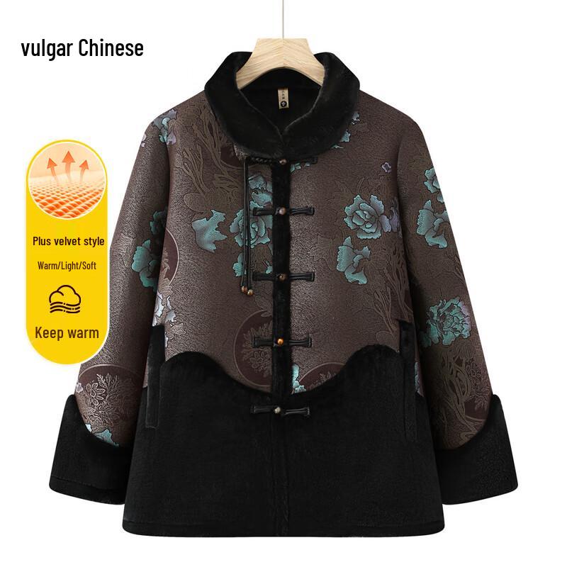 

Elderly Women s Warm Plush Lined Winter Parka with Fur Collar 5XL