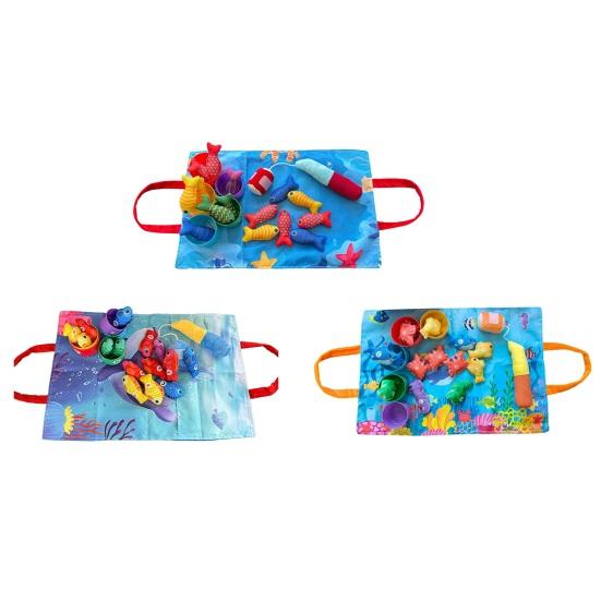 Montessori Fishing Toy for Toddlers Soft Fabric Play Mat with Fish & Stacking Buckets Early Learning Educational Game for Babies 1-3 Years Old