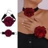 Elegant Collar Exaggerated Flower Bracelet Necklace Flocking Cloth Rose Florals Clavicle Chain Jewelry Accesssories