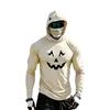 Men's Long Sleeve Hooded Sun Top with Color Block Raglan Sleeves Halloween Print