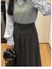 2025 New Style Women's Grey A-Line Woolen Pleated Long Skirt