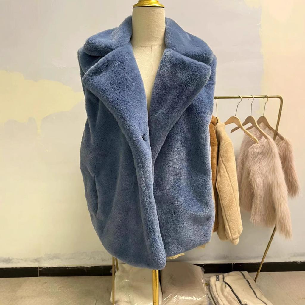 New European and American women's clothing casual solid color fur vest cardigan jacket lapel short artificial fur X