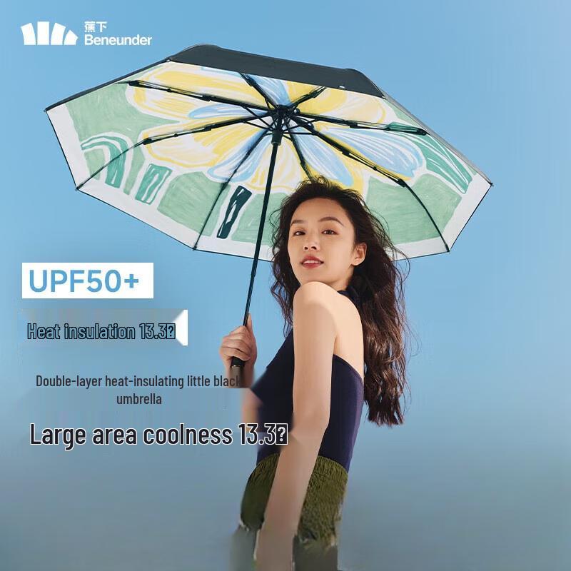 Beneunder UV Protection Tri-Fold Sun & Rain Umbrella