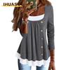 Women's Fashion Casual Long Sleeve U-Neck Blouses & Shirts