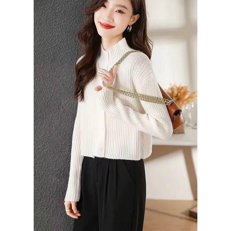 

2024 Fashion Long-Sleeve Loose Knitted Cardigan with Half-High Collar for Spring and Autumn S: 80-95 lbs