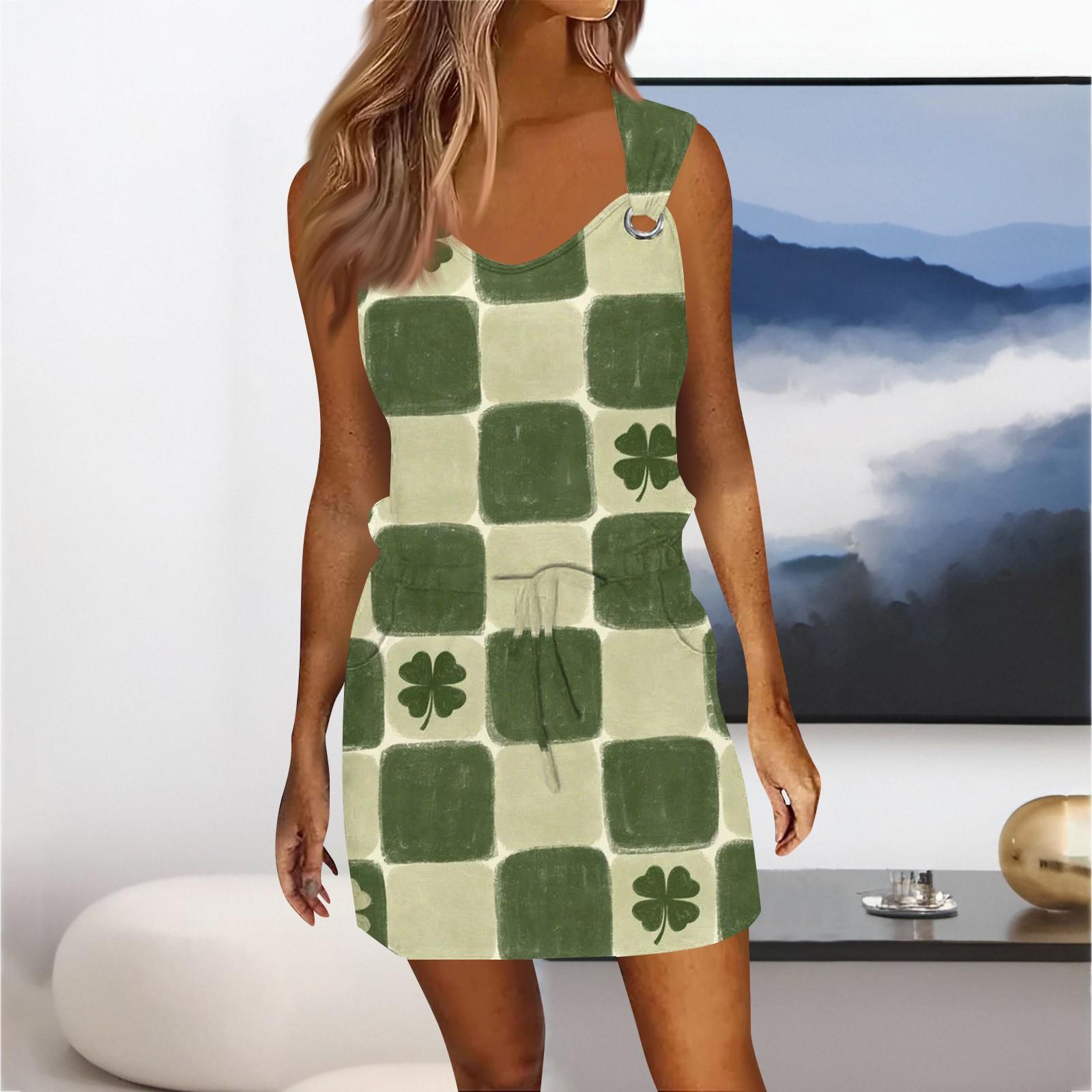 

Женское модное повседневное платье без рукавов с принтом и завязками на шнурке с карманами S хаки