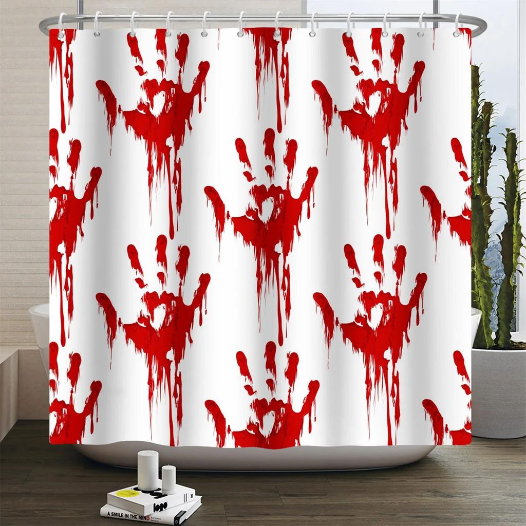 Halloween Duschvorhang Horrornacht Blutige Hände Gruseliger Zombie-Schädel Furchteinflößend Halloween Wasserdicht Bad Badezimmer Duschvorhang