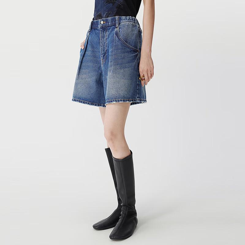 JNBY Women's 2025 Summer Loose Wide-Leg Denim Shorts