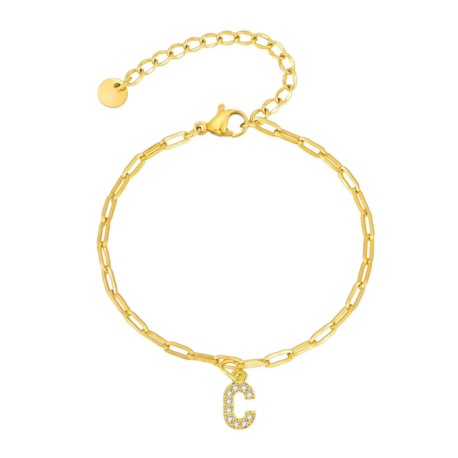 Cubic Zirconia Initial Bracelet for Women, Paperlicp Link Adjustable Stainless Steel, 26 Alphabet Letter Charm Bracelets