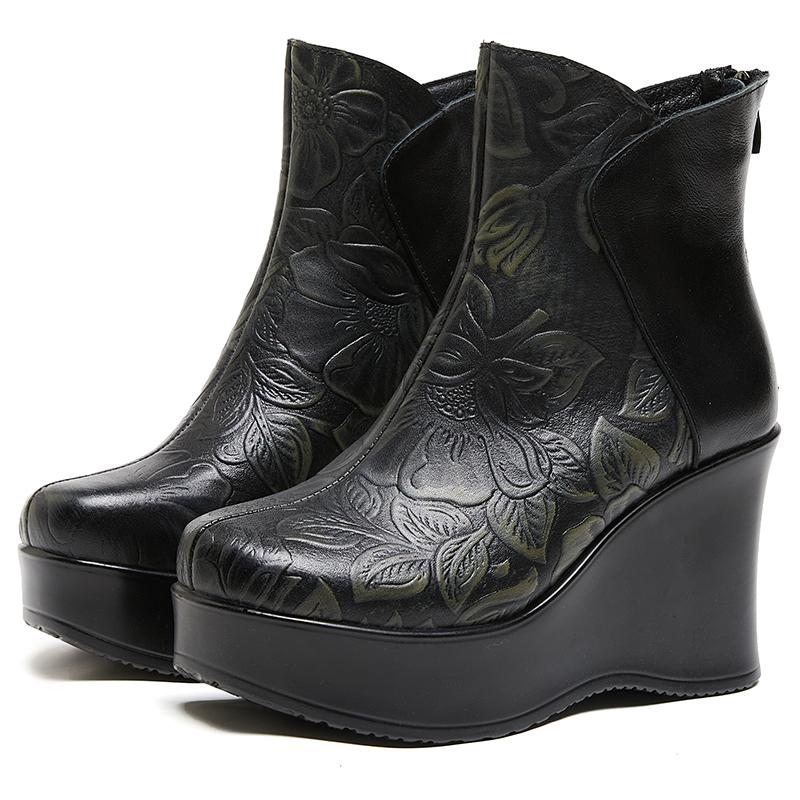 Fashion GKTINOO 2025 Genuine Leather Winter Boots Shoes Women Ankle Boots Female Wedges Boots Women Boot Handmade Platform Shoes Warm