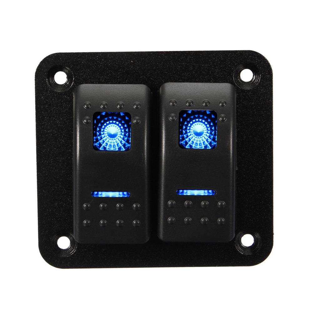 Ip65 12V 24V 2-Gang Dual Blue Led Light Bar Car Marine Boat Rocker Switch Panel