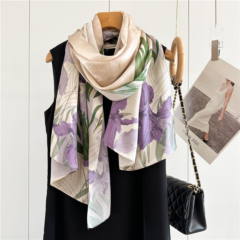 170*53cm Luxury 100% Mulberry Silk Scarf Printed Satin Shawl Lightweight Spring Summer Wrap Elegant  Accessories