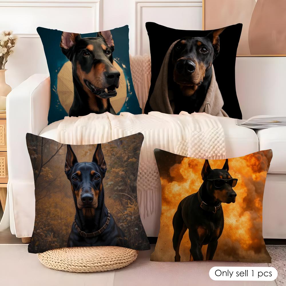 Handsome Doberman Cushion Cover Pillowcase Ultra Soft Skin Friendly Fabric Cloud Like Comfort & Concealed Zipper