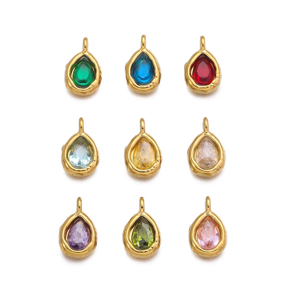 2pcs 7x12mm Stainless Steel Teardrop Charms Inlaid with Crystals Gold-plated DIY Bracelet Earrings Jewelry Making Accessories
