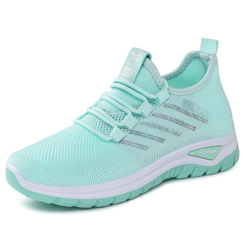 Shoes Female Couple Large Size Lace-up Sneakers Soft-soled Women's Shoes Fly-woven Breathable Casual Shoes Shallow Mouth Thick-soled Single Shoes